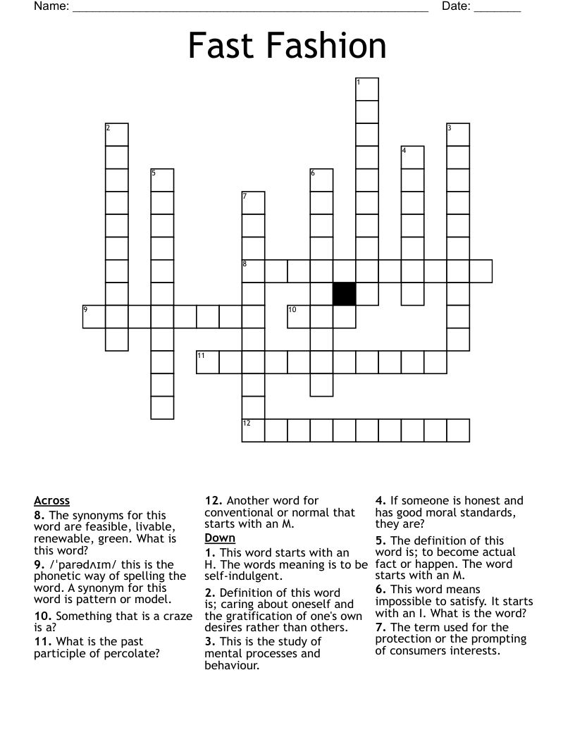 Fast Fashion  Crossword
