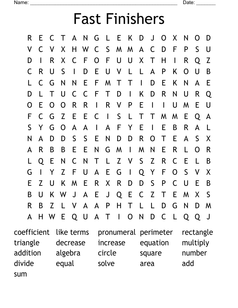 Fast Finishers Word Search