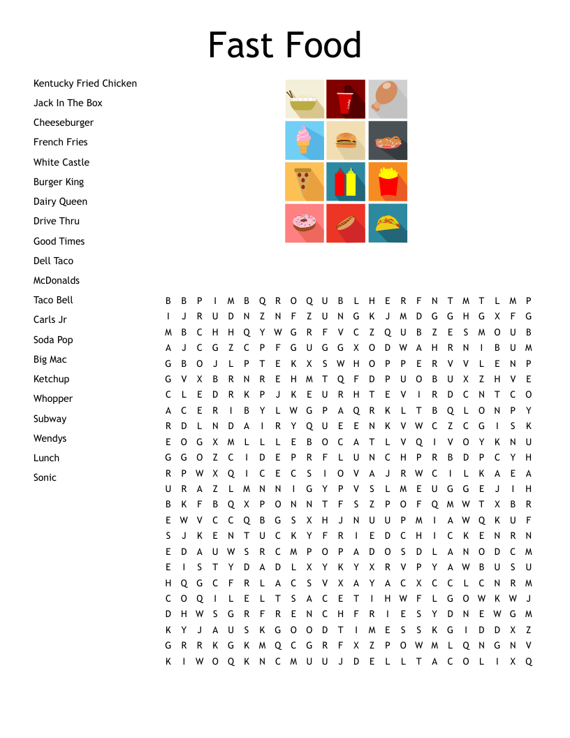Fast Food Word Search