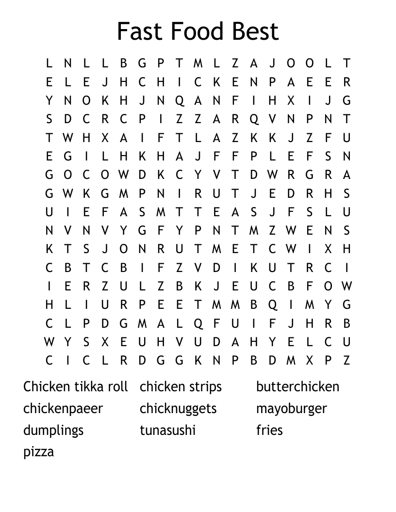 Fast Food Best Word Search