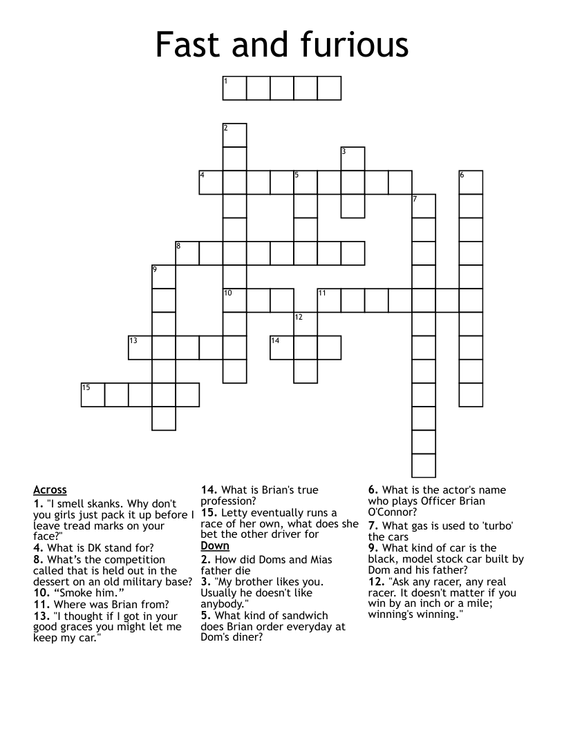 Fast and furious  Crossword