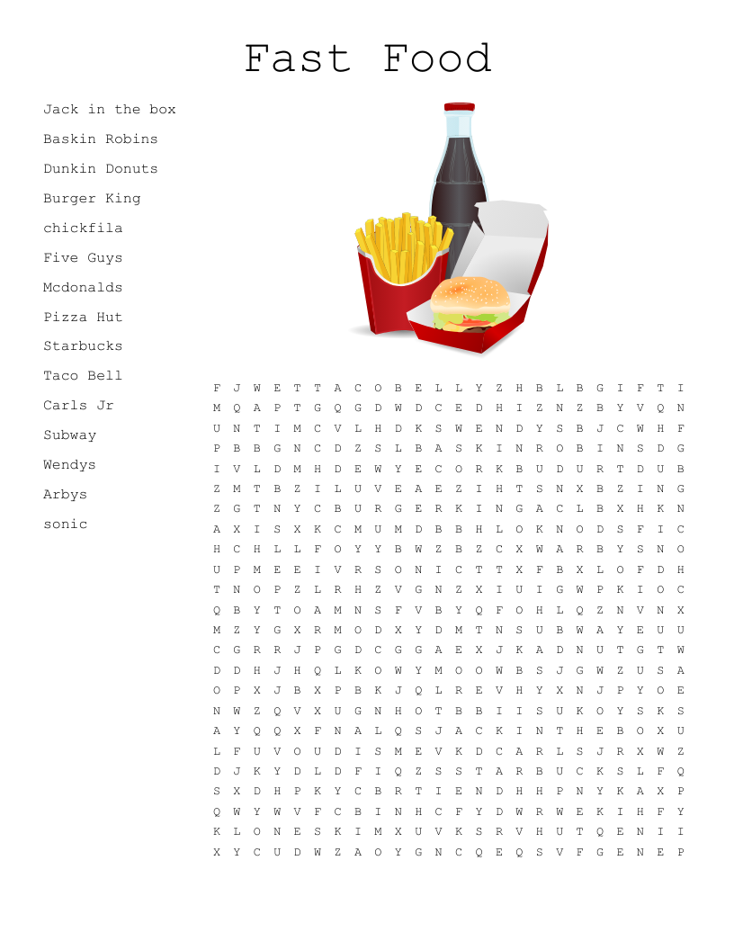 Fast Food Word Search