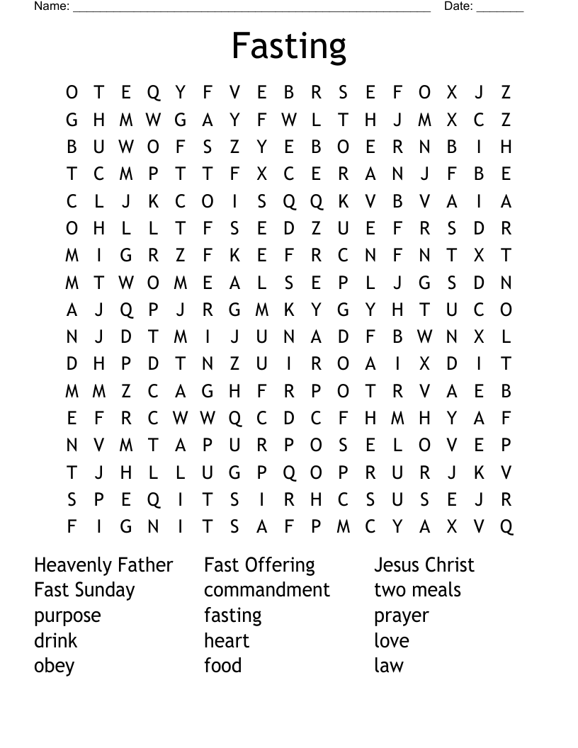 Fasting Word Search
