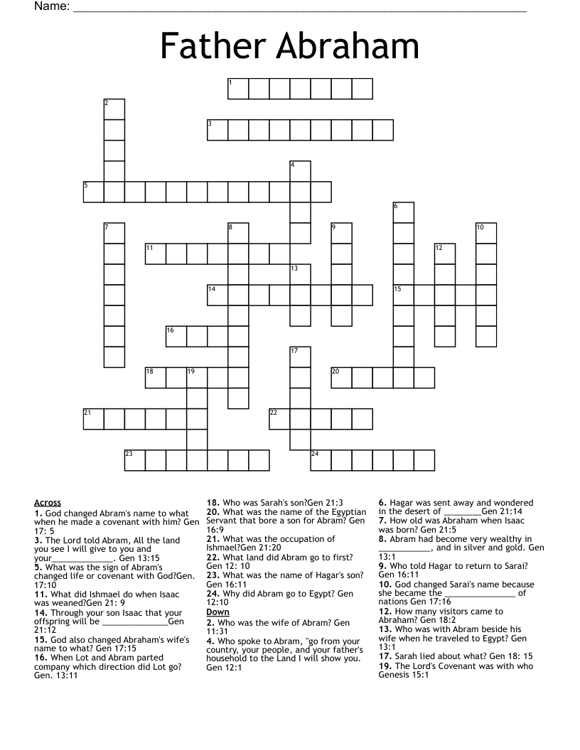 Father Abraham Crossword