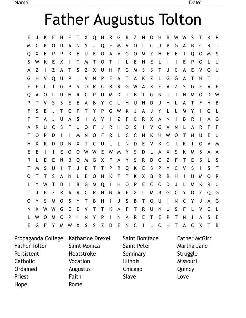 Father Augustus Tolton Word Search