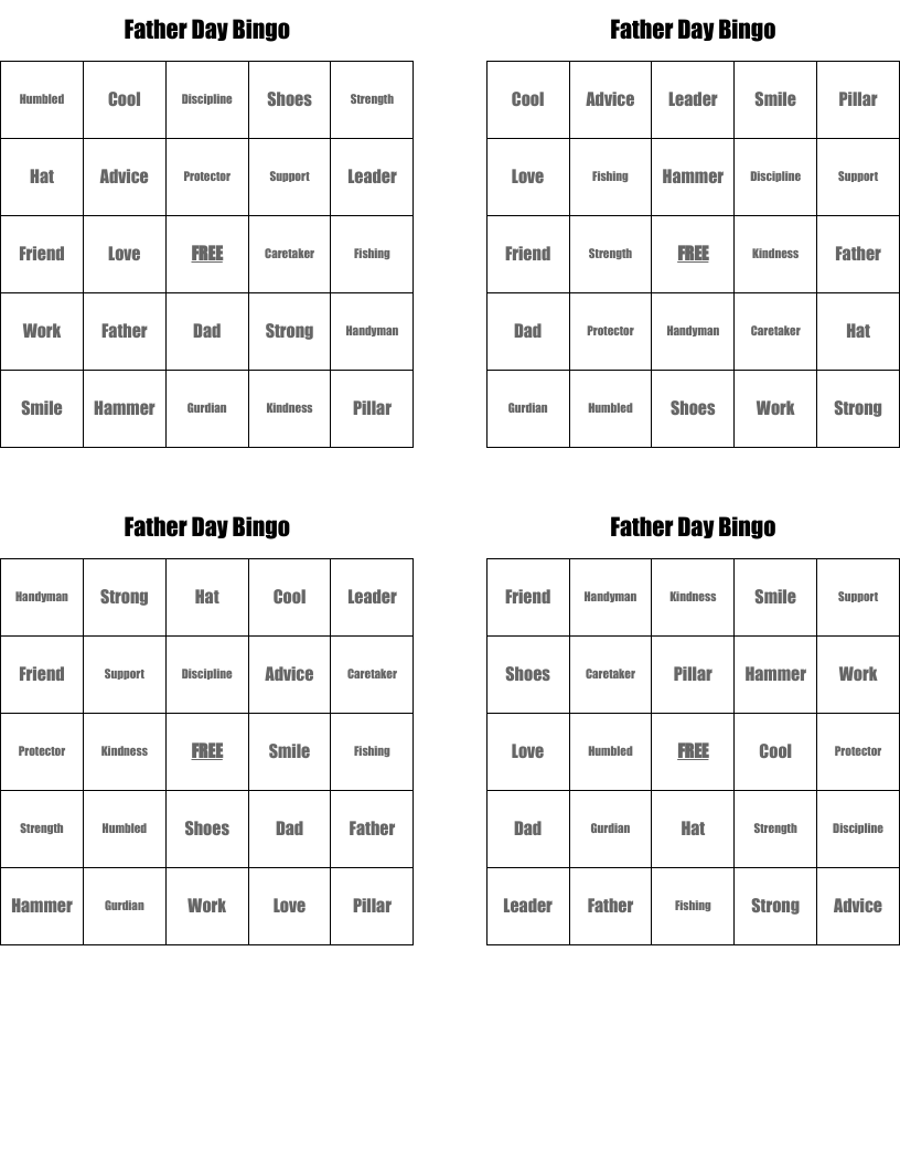 Father Day Bingo