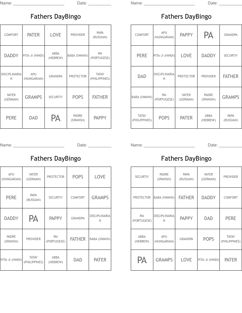 Fathers DayBingo