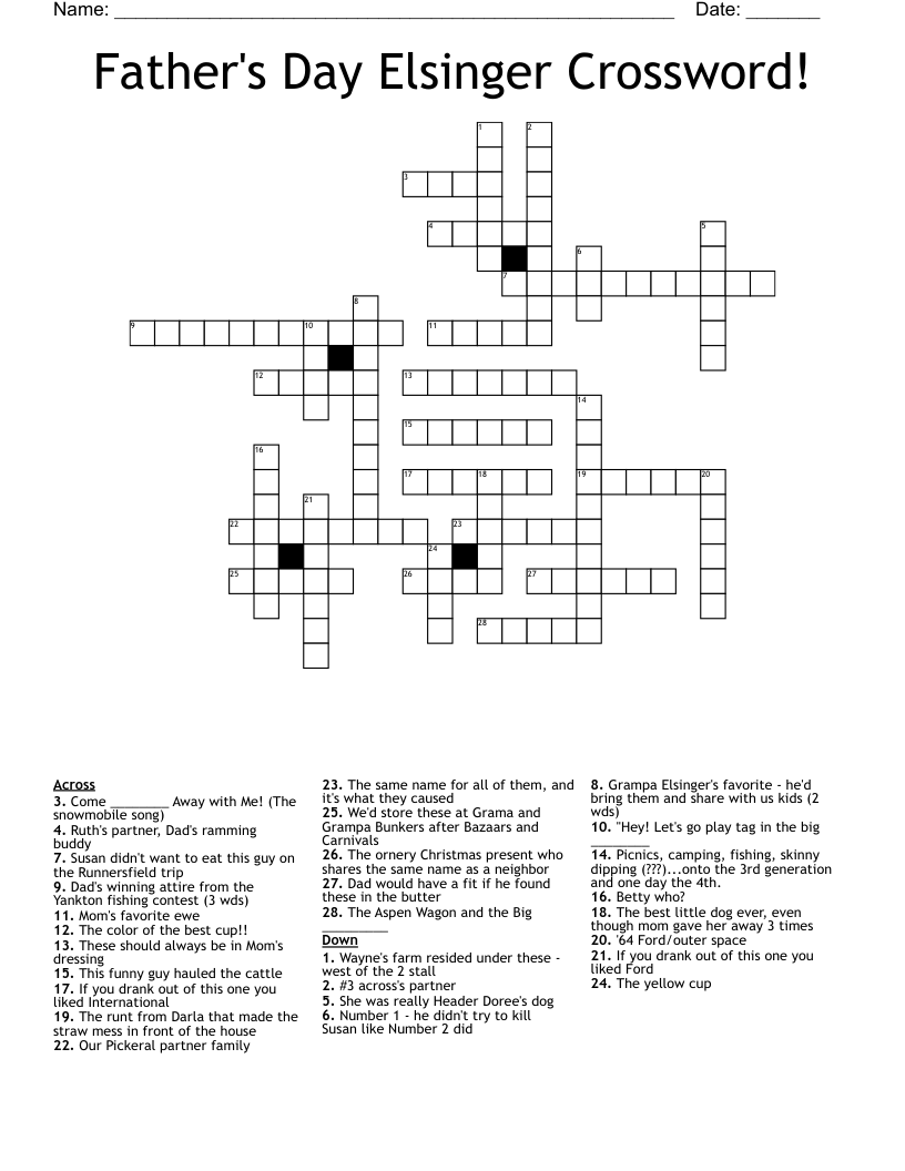 Father's Day Elsinger Crossword!
