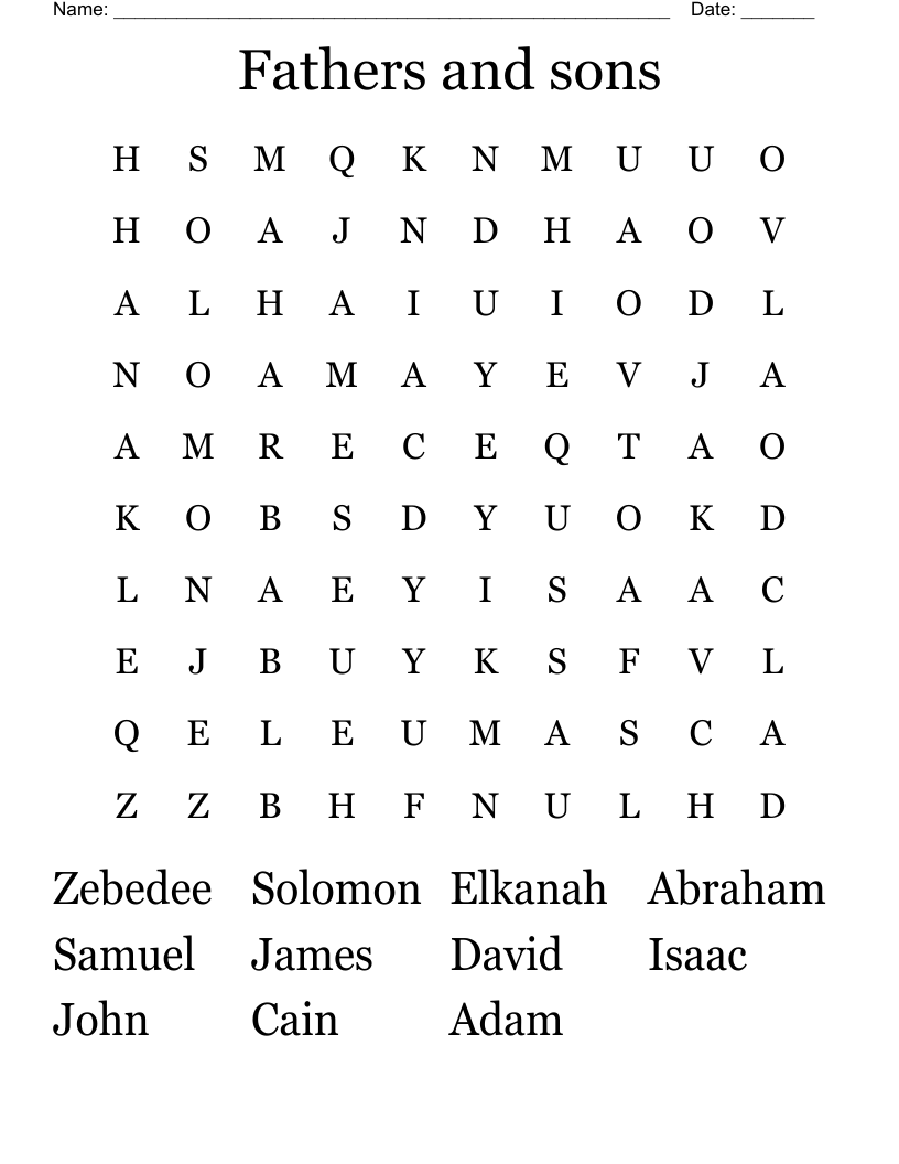 Fathers and sons Word Search