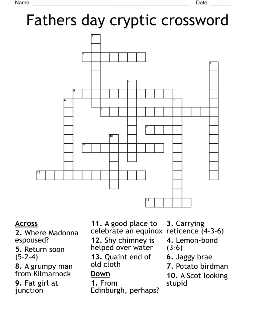 Fathers day cryptic crossword