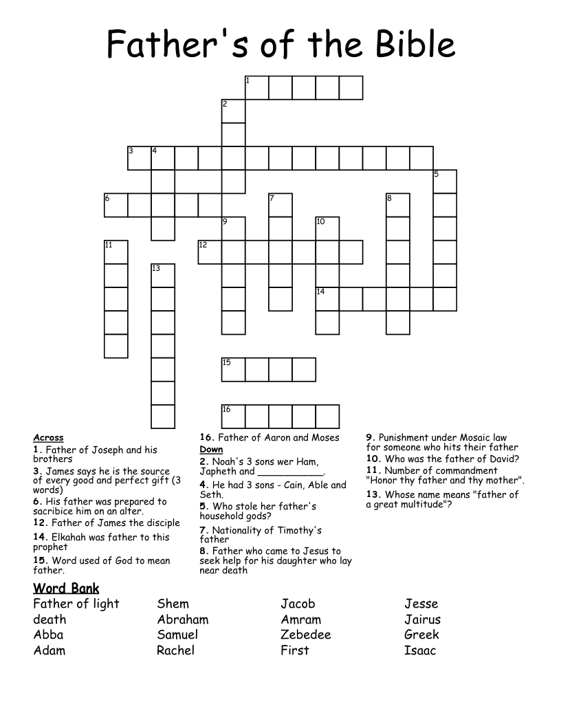 Father's of the Bible Crossword