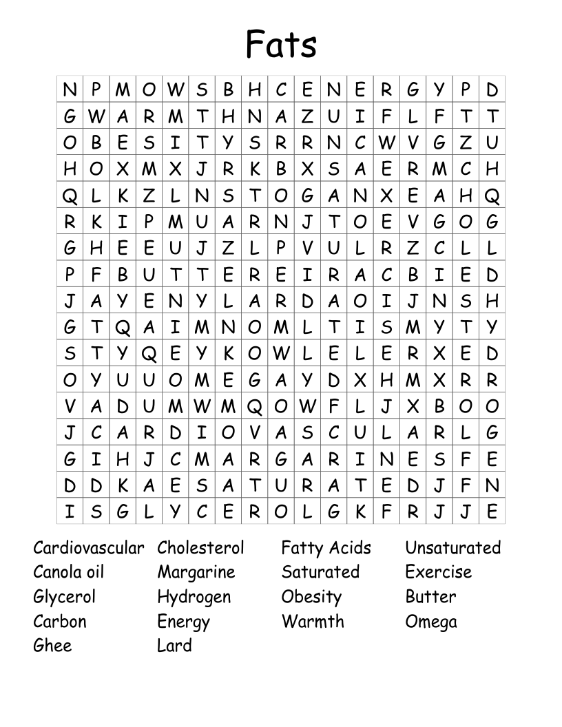Fats Word Search