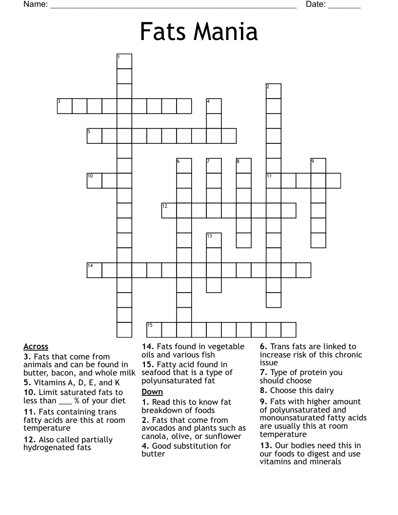 Fats Mania Crossword