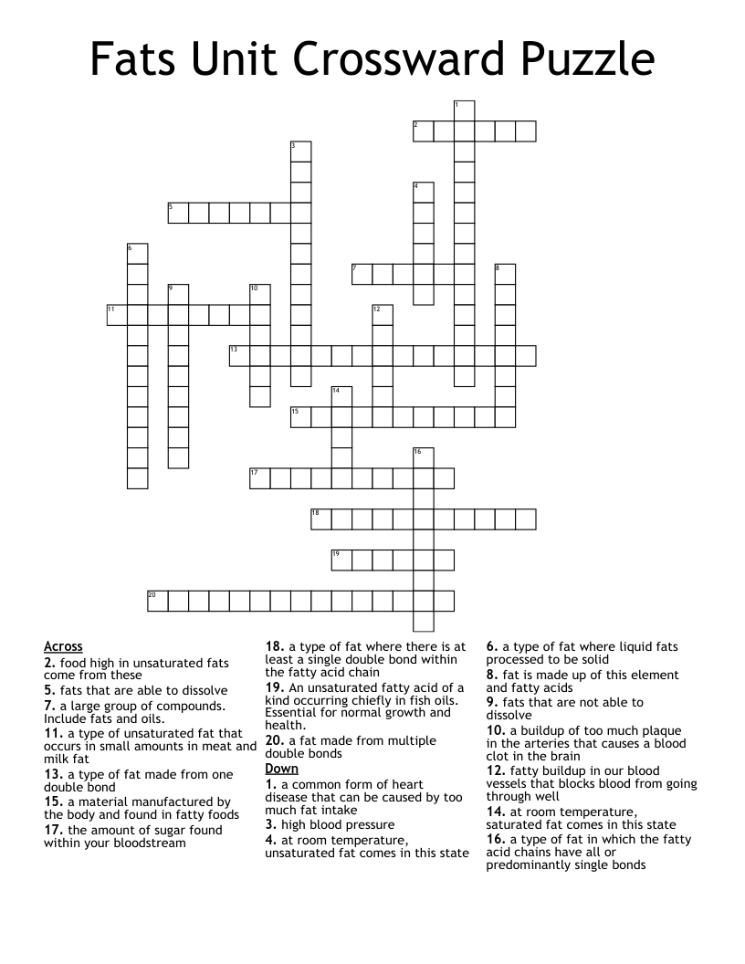 Fats Unit Crossward Puzzle Crossword