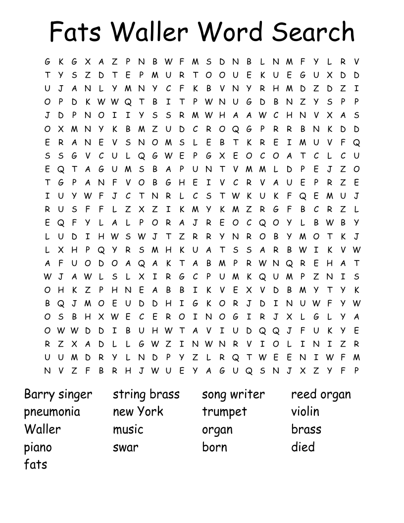 Fats Waller Word Search