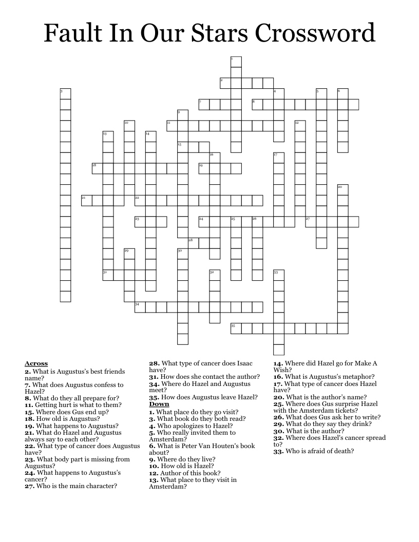 Fault In Our Stars Crossword
