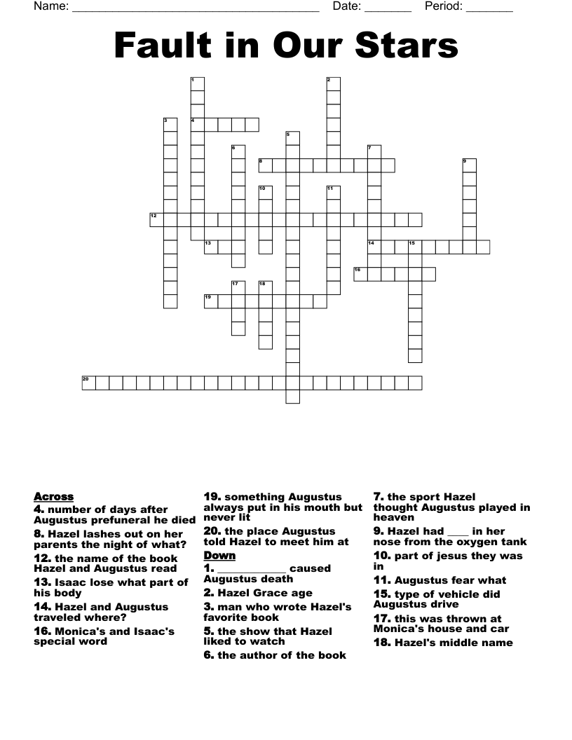 Fault in Our Stars Crossword