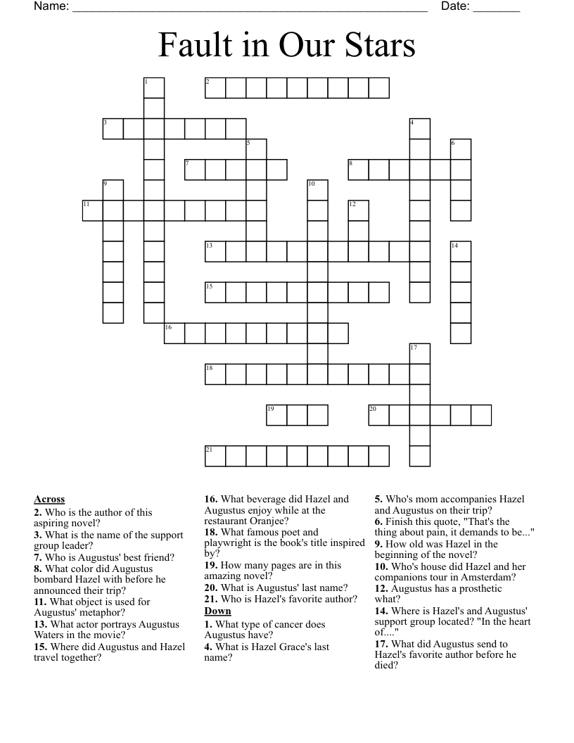 Fault in Our Stars  Crossword