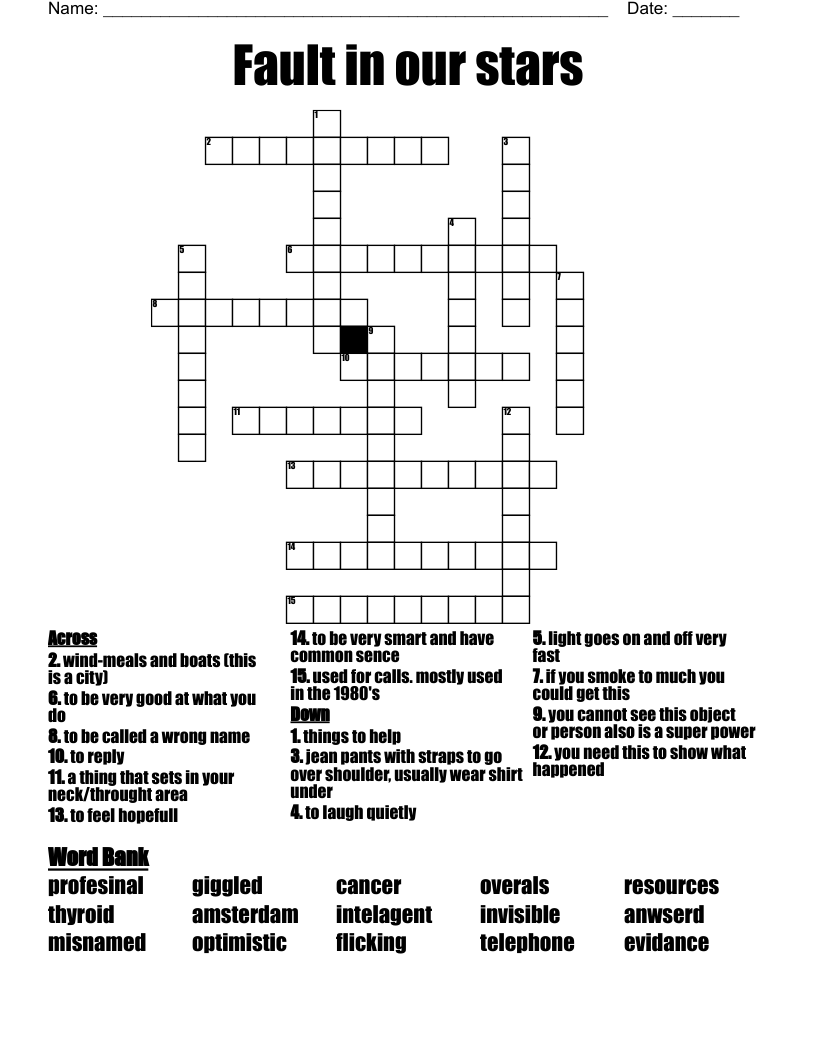 Fault in our stars  Crossword