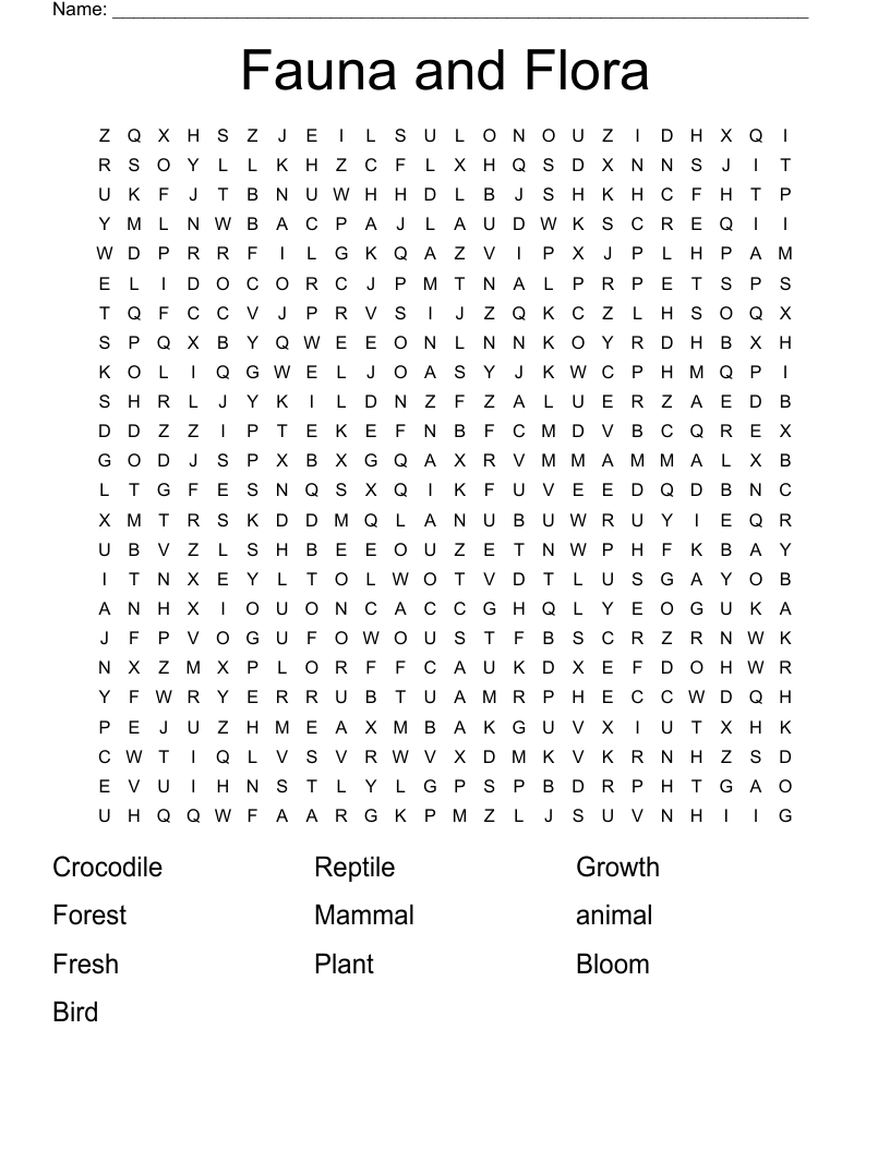 Fauna and Flora Word Search