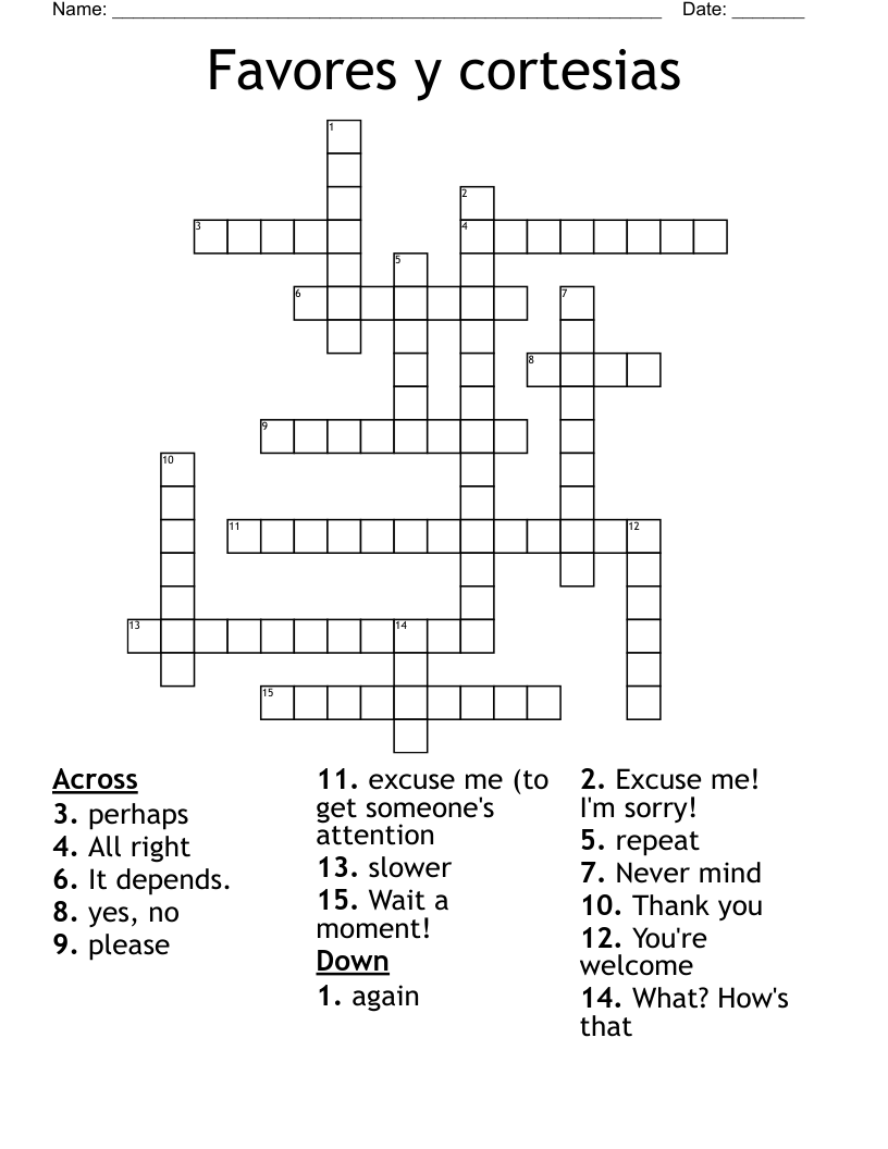 Favores y cortesias  Crossword