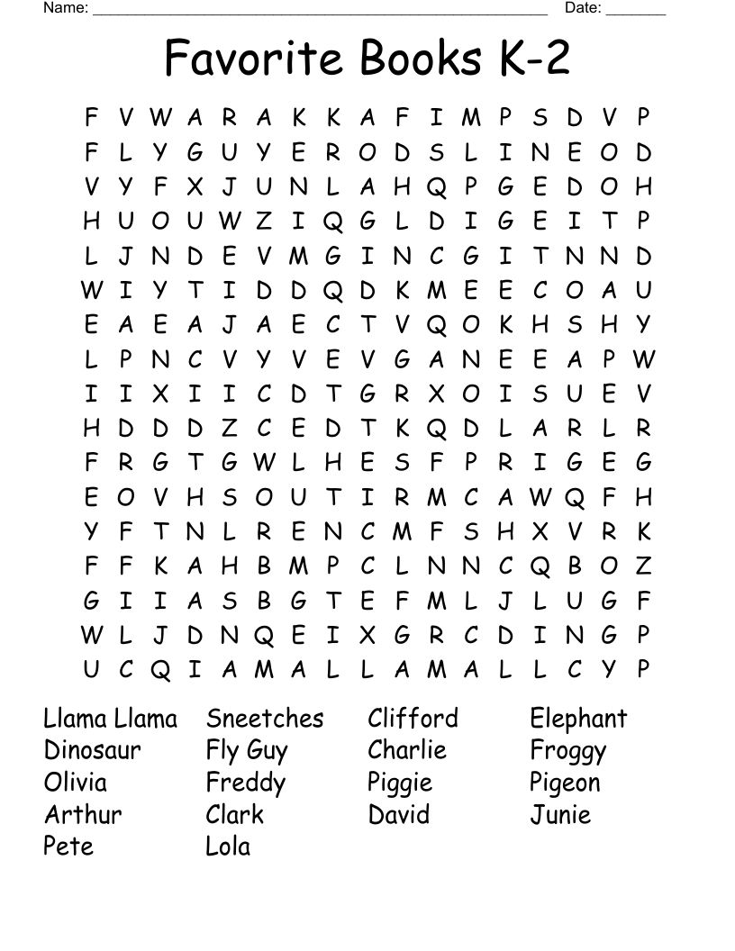 Favorite Books K-2 Word Search