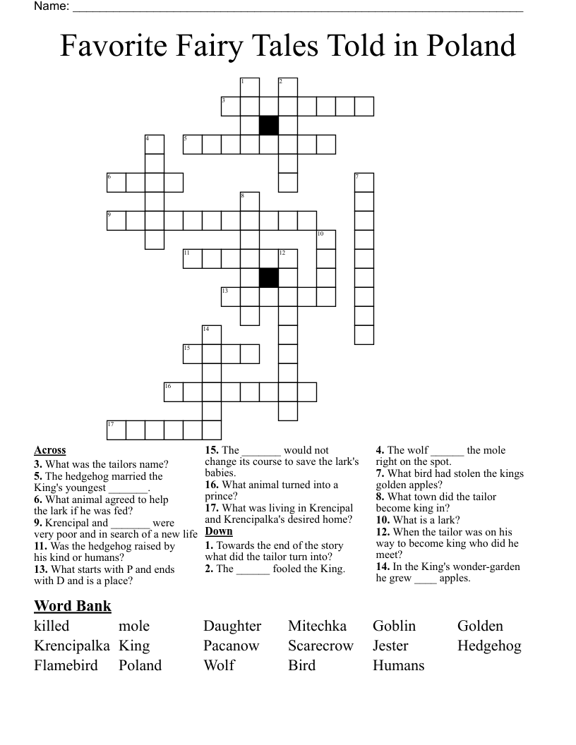 Favorite Fairy Tales Told in Poland Crossword