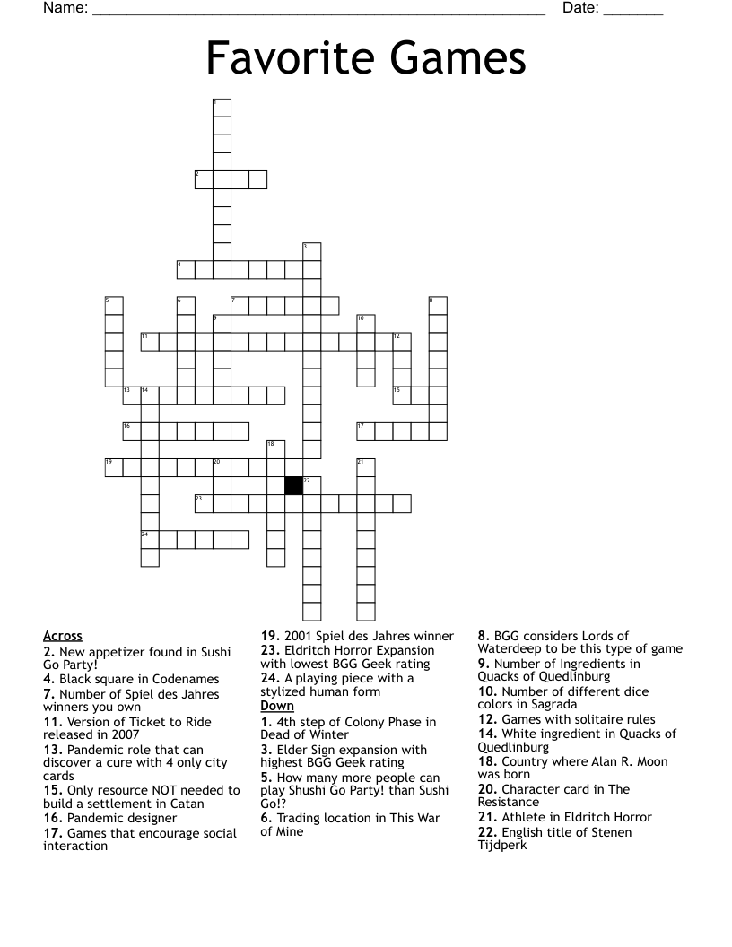 Favorite Games Crossword