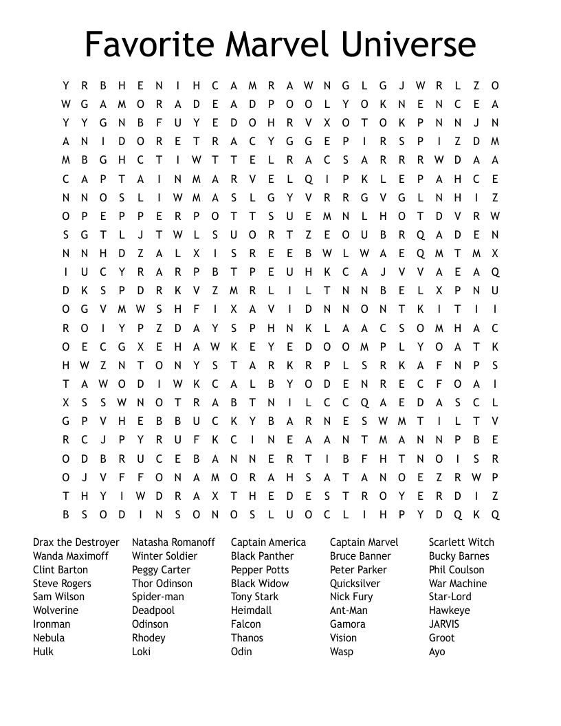 Favorite Marvel Universe Word Search