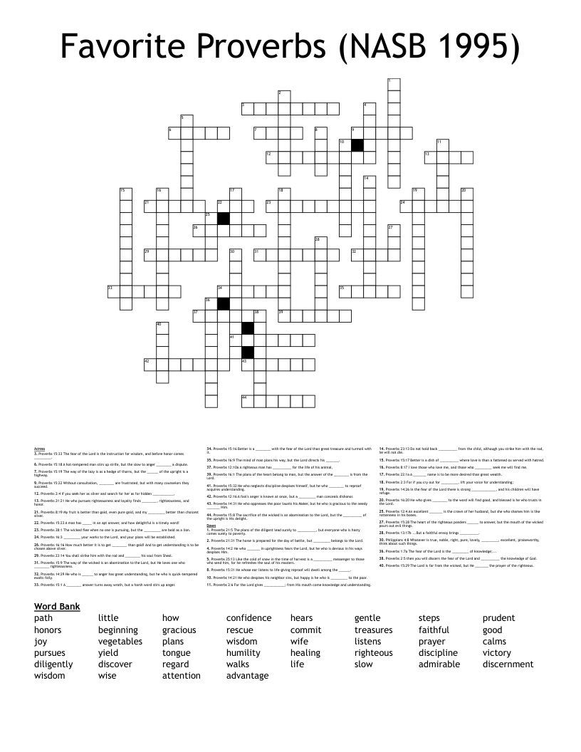 Favorite Proverbs (NASB 1995) Crossword