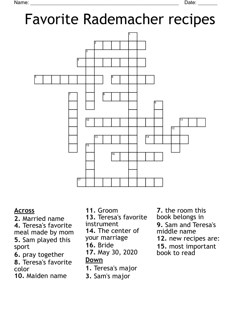 Favorite Rademacher recipes Crossword