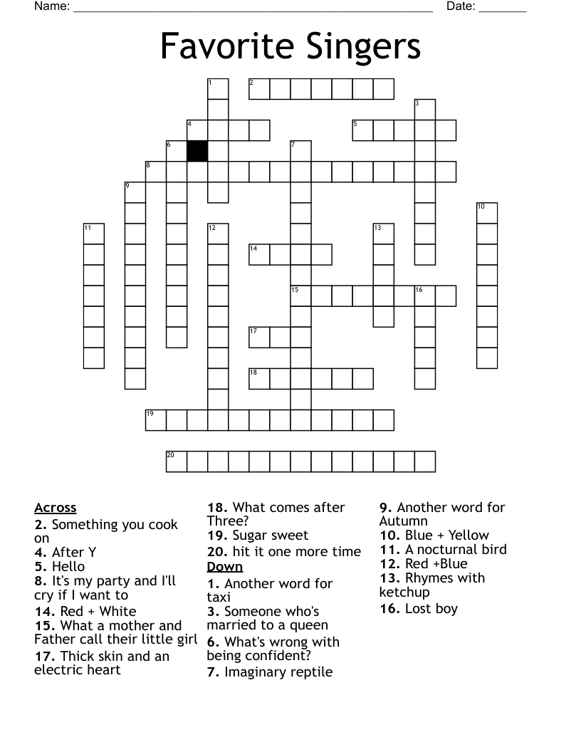 Favorite Singers Crossword