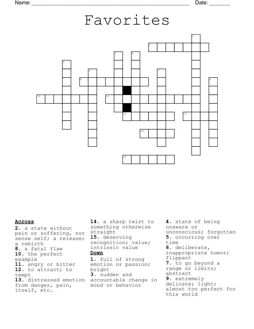 Favorites Crossword