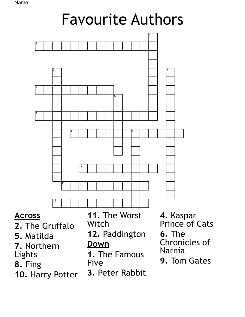 Favourite Authors Crossword