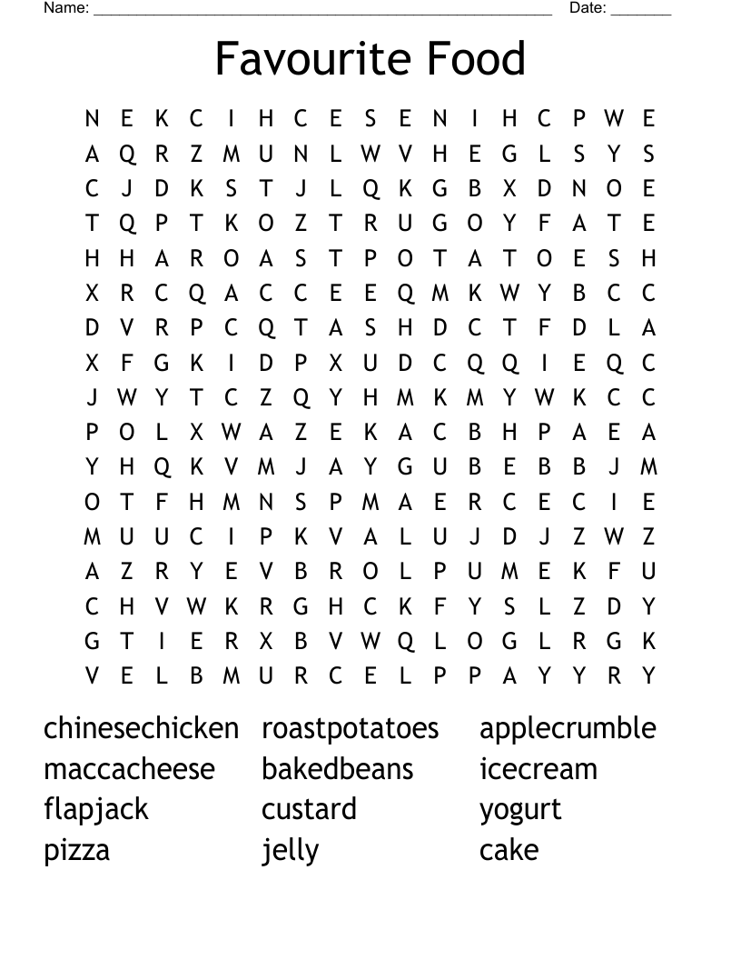 Favourite Food Word Search