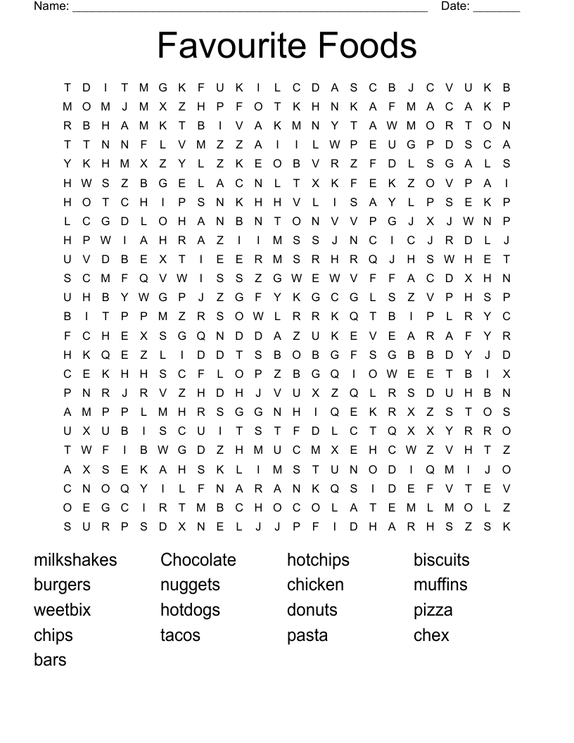 Favourite Foods Word Search