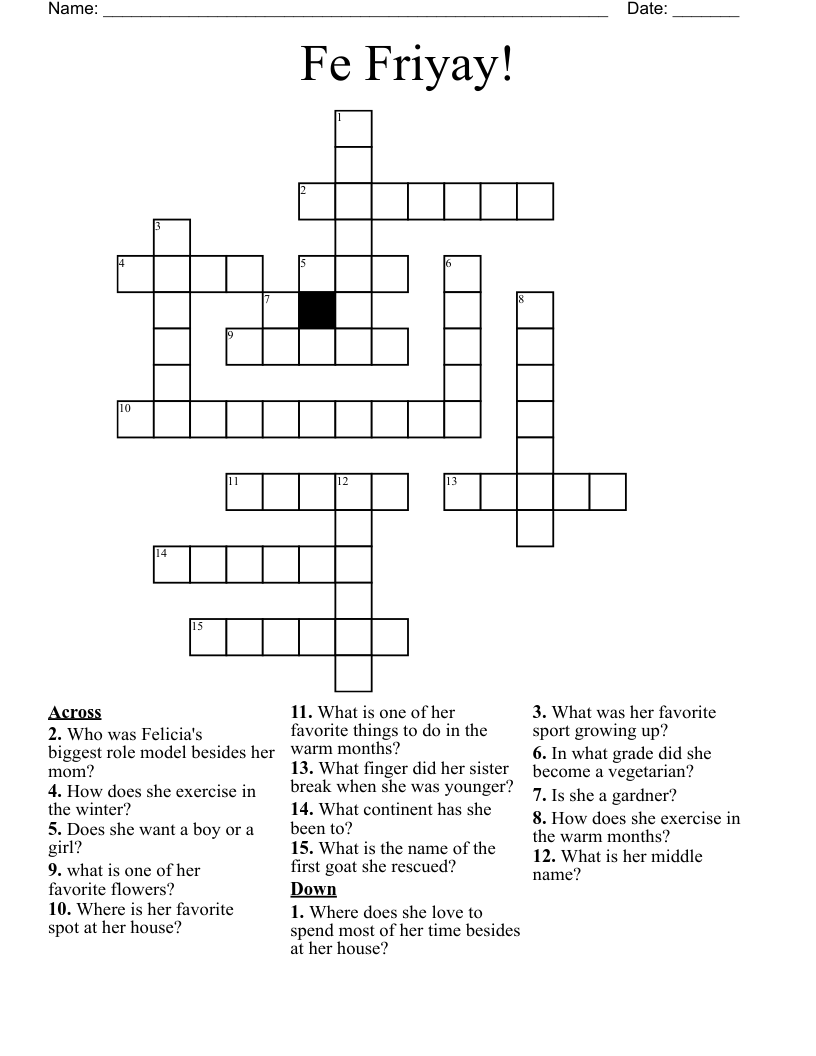 Fe Friyay! Crossword