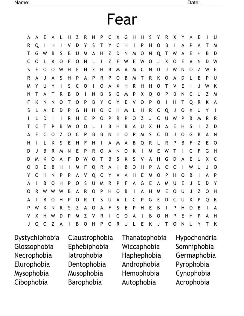 Fear Word Search