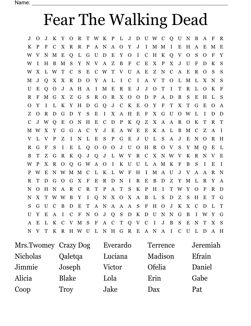 Fear The Walking Dead Word Search