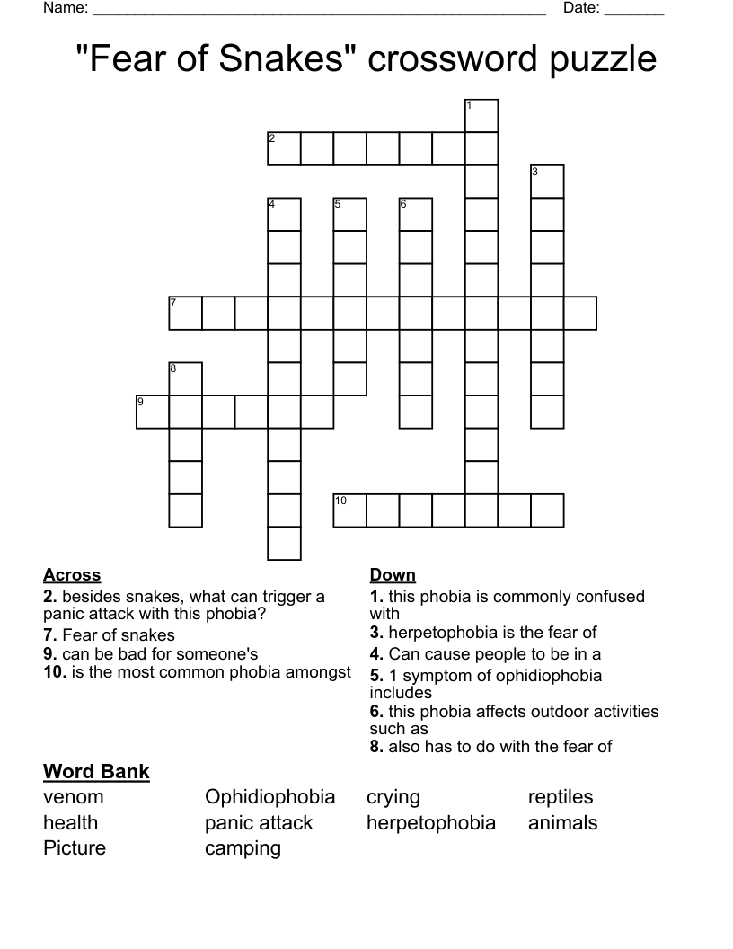 "Fear of Snakes" crossword puzzle