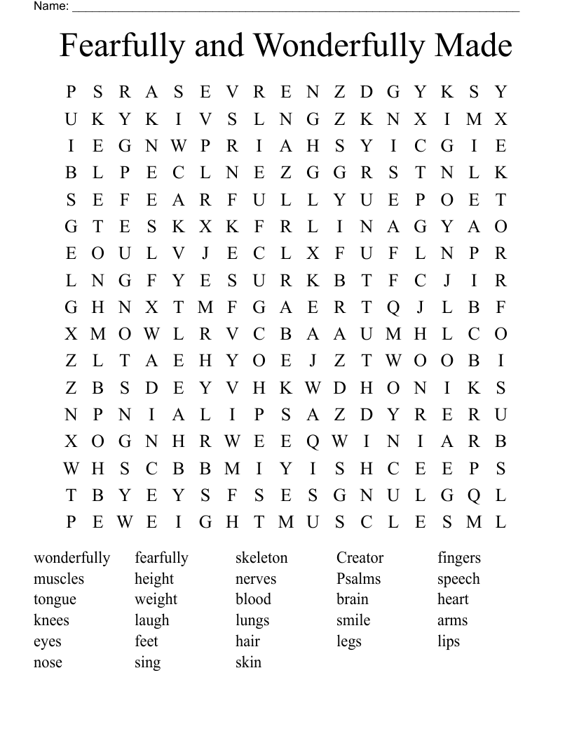 Fearfully and Wonderfully Made Word Search