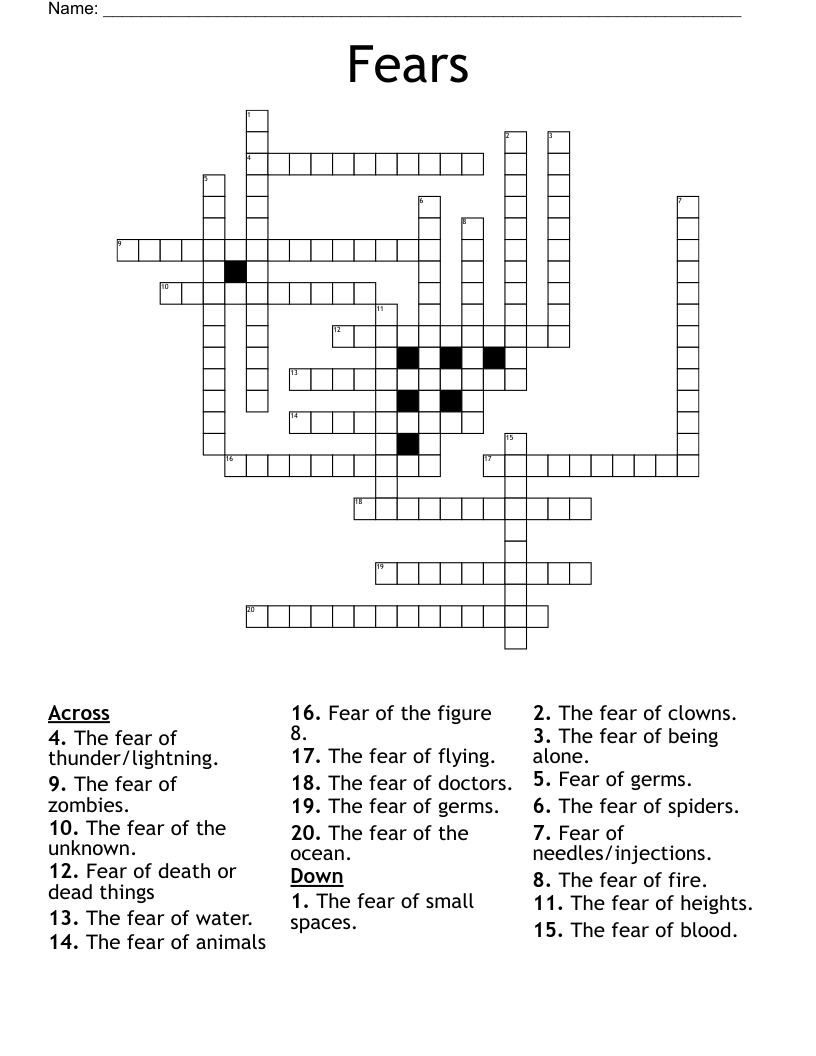 Fears Crossword