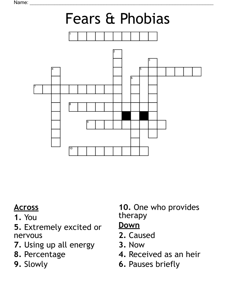 Fears & Phobias Crossword