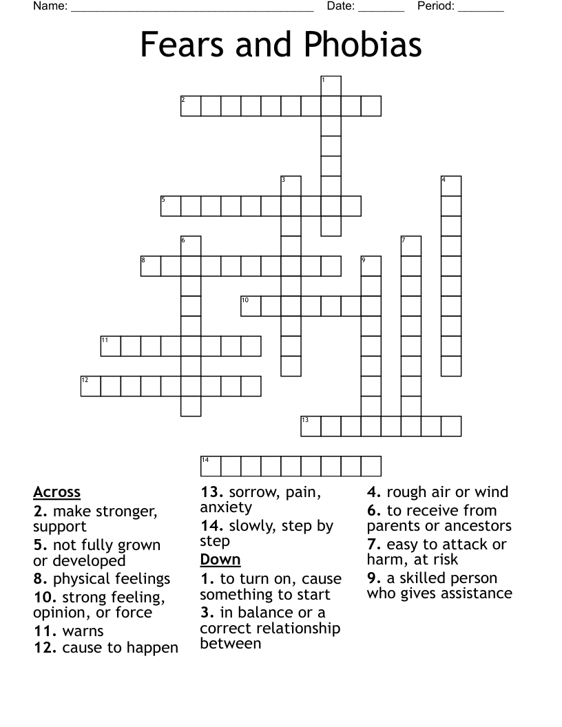 Fears and Phobias Crossword
