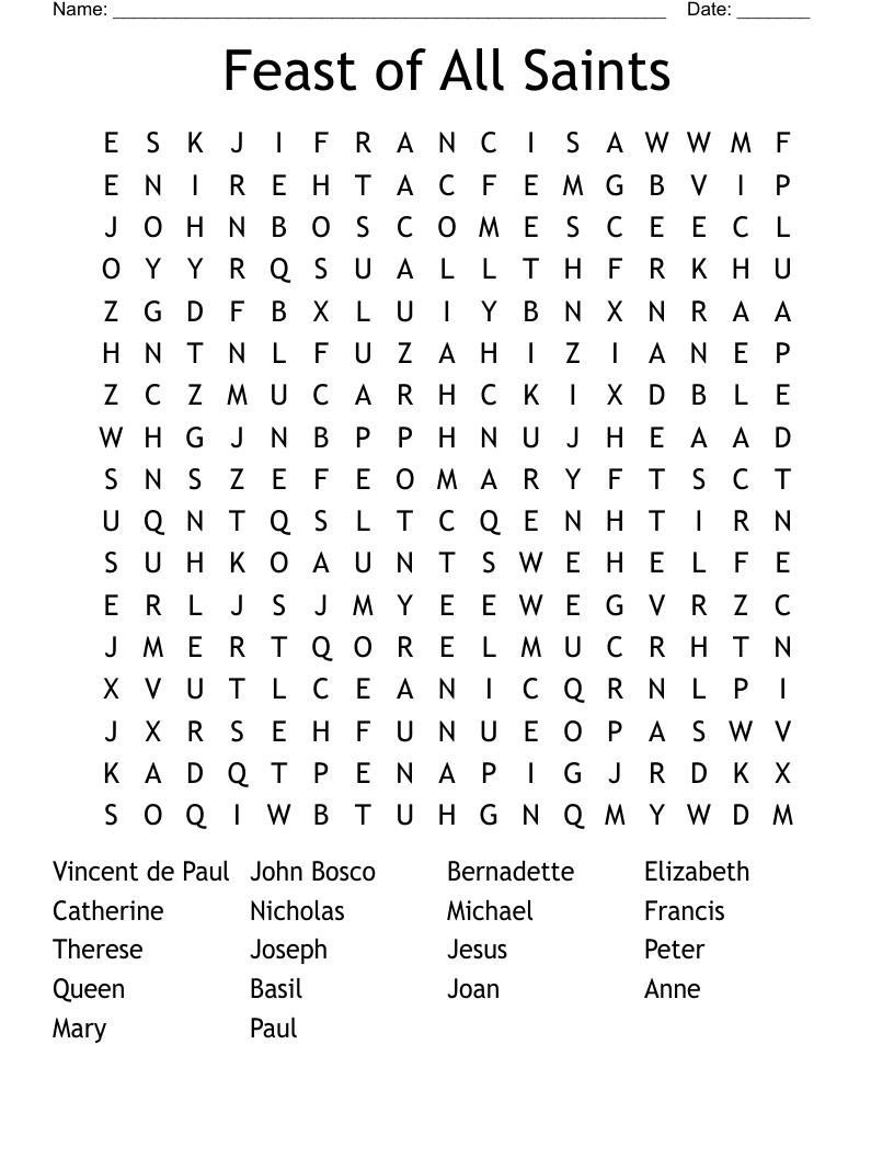 Feast of All Saints Word Search
