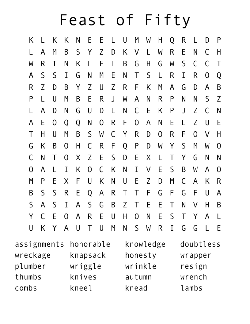 Feast of Fifty Word Search