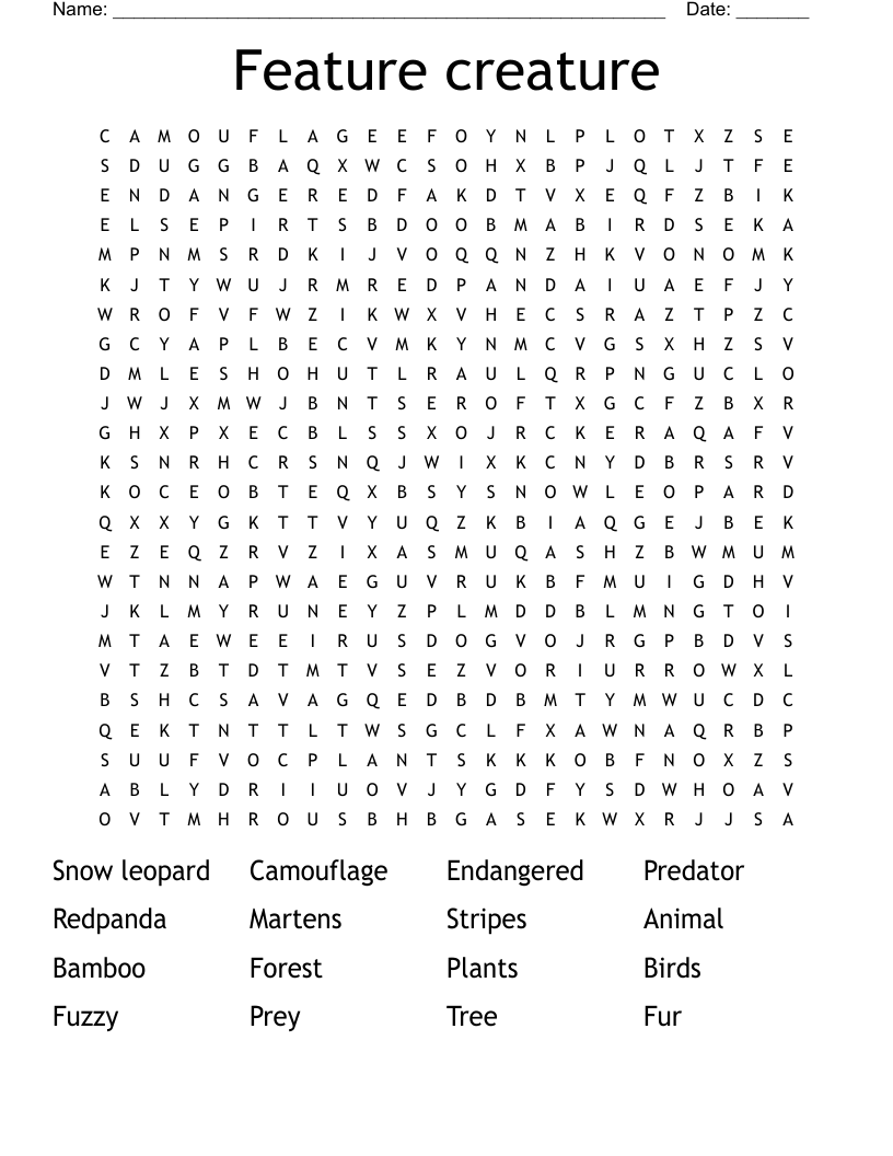Feature creature  Word Search