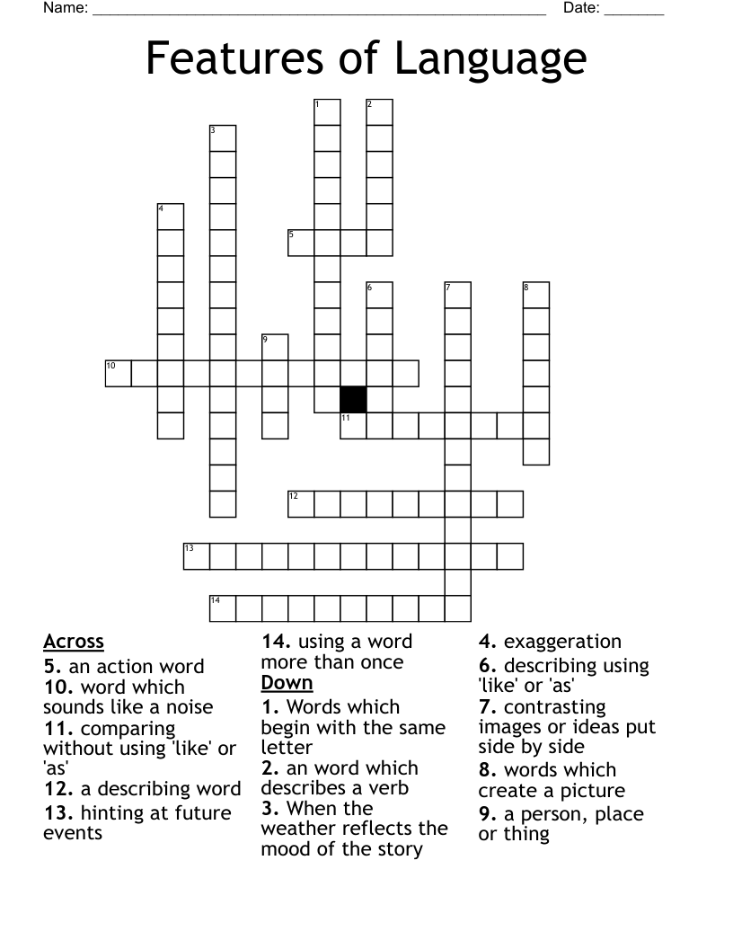 Features of Language Crossword