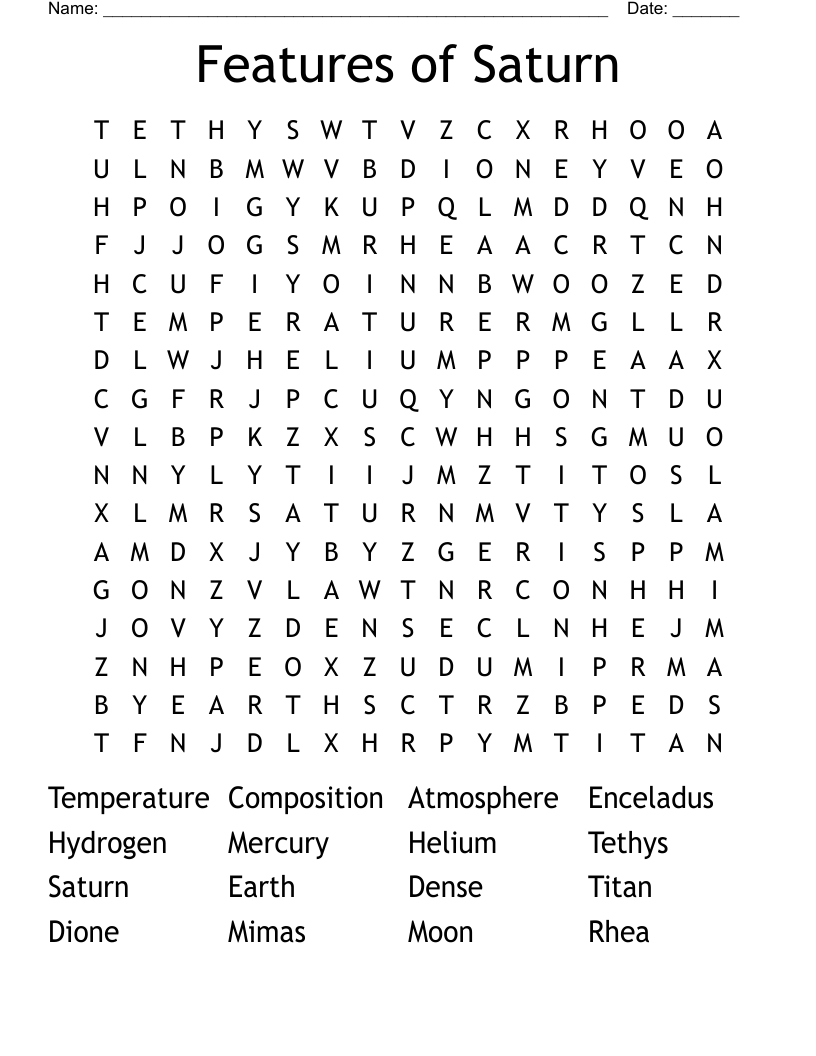 Features of Saturn Word Search