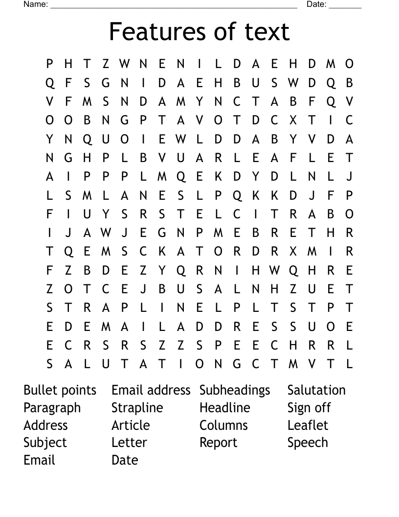 Features of text Word Search